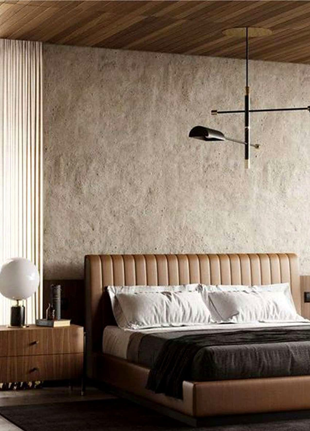 Tan leather upholstered bed